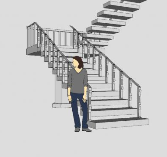 支撑柱双跑楼梯SU模型下载_sketchup草图大师SKP模型