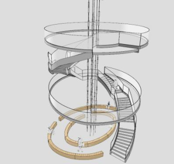 三层圆形楼梯SU模型下载_sketchup草图大师SKP模型