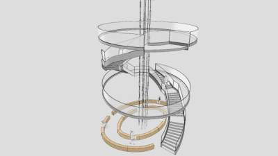 三层圆形楼梯SU模型下载_sketchup草图大师SKP模型