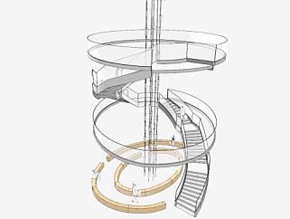 三层圆形楼梯SU模型下载_sketchup草图大师SKP模型