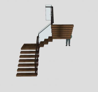 木制三跑楼梯SU模型下载_sketchup草图大师SKP模型