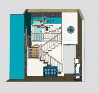 楠塔基特岛风格楼梯SU模型下载_sketchup草图大师SKP模型