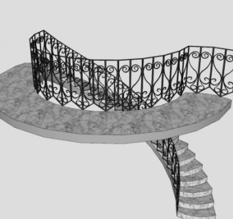 欧式镂雕大螺旋楼梯SU模型下载_sketchup草图大师SKP模型