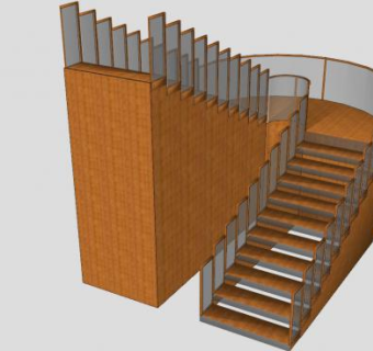 U型木玻璃护栏楼梯SU模型下载_sketchup草图大师SKP模型