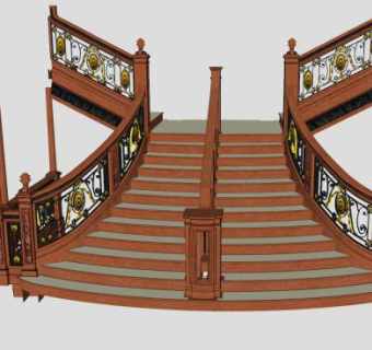 欧式木制镂雕楼梯SU模型下载_sketchup草图大师SKP模型
