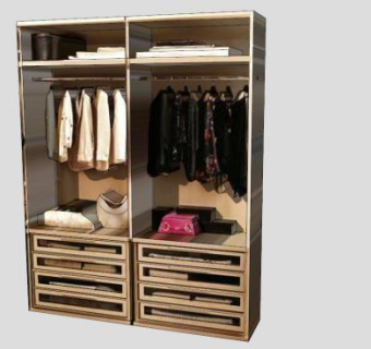 现代木质推拉式衣柜SU模型下载_sketchup草图大师SKP模型