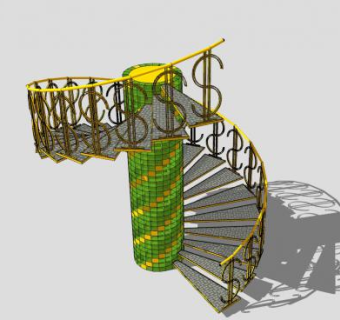 花式金属螺旋扶梯SU模型下载_sketchup草图大师SKP模型