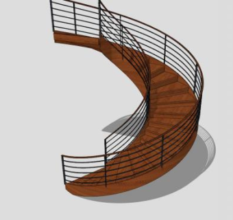 木材钢铁螺旋楼梯SU模型下载_sketchup草图大师SKP模型