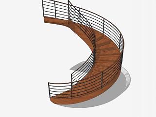 木材钢铁螺旋楼梯SU模型下载_sketchup草图大师SKP模型