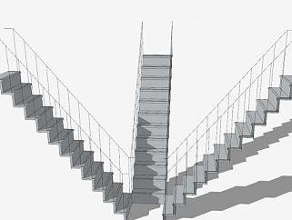直线型三楼梯SU模型下载_sketchup草图大师SKP模型