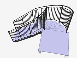 半圆形护栏<em>楼梯</em>SU模型下载_sketchup草图大师SKP模型