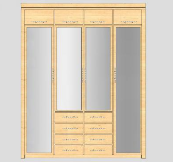 卧室四门衣柜抽屉SU模型下载_sketchup草图大师SKP模型