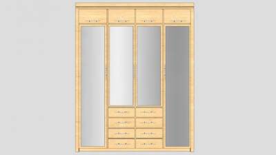 卧室四门衣柜抽屉SU模型下载_sketchup草图大师SKP模型