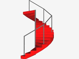 红色金属旋转楼梯SU模型下载_sketchup草图大师SKP模型