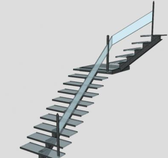 折线型玻璃楼梯SU模型下载_sketchup草图大师SKP模型