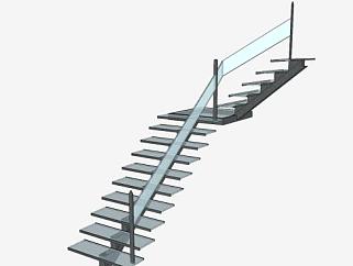 折线型玻璃楼梯SU模型下载_sketchup草图大师SKP模型