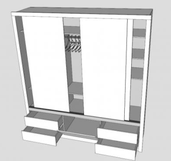 现代推拉式白色衣柜SU模型下载_sketchup草图大师SKP模型