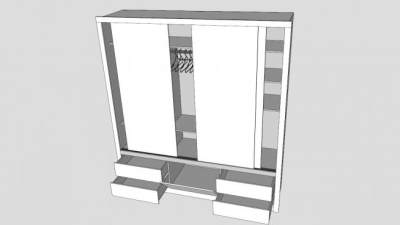 现代推拉式白色衣柜SU模型下载_sketchup草图大师SKP模型