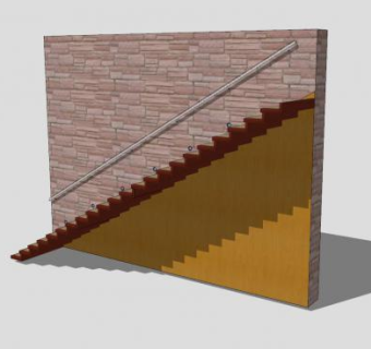 直线型墙扶手楼梯SU模型下载_sketchup草图大师SKP模型