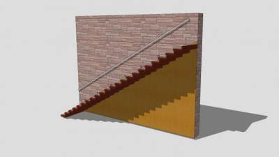 直线型墙扶手楼梯SU模型下载_sketchup草图大师SKP模型