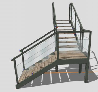钢架木板玻璃扶梯SU模型下载_sketchup草图大师SKP模型