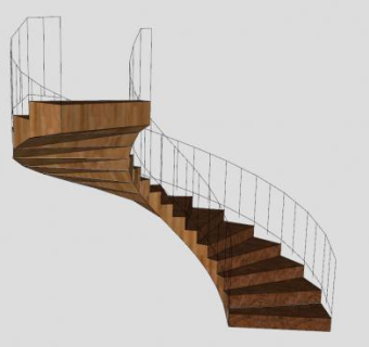 实木金属旋转扶梯SU模型下载_sketchup草图大师SKP模型