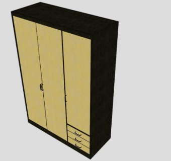 现代木质三门衣柜SU模型下载_sketchup草图大师SKP模型