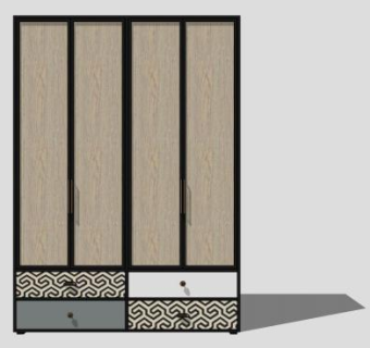 简易卧室四门衣柜SU模型下载_sketchup草图大师SKP模型