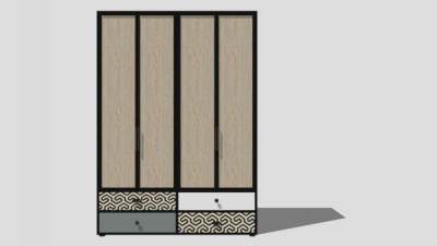简易卧室四门衣柜SU模型下载_sketchup草图大师SKP模型