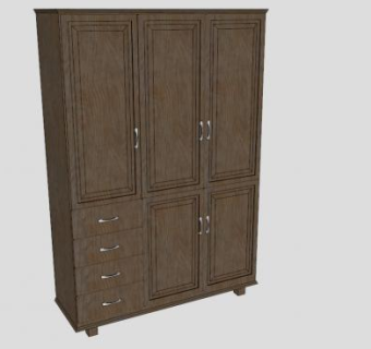 实木板式平开门式衣柜SU模型下载_sketchup草图大师SKP模型