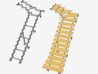 金属楼梯架和木踏板SU模型下载_sketchup草图大师SKP...