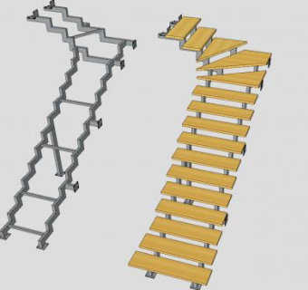 金属楼梯架和木踏板SU模型下载_sketchup草图大师SKP模型