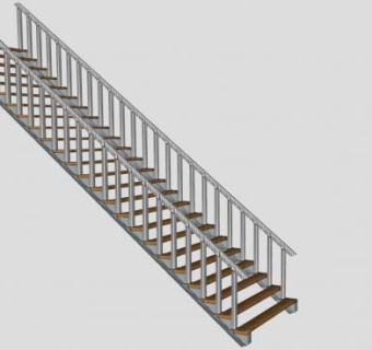 钢木直线型楼梯SU模型下载_sketchup草图大师SKP模型