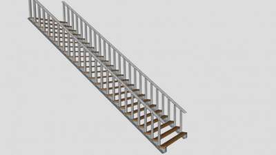 钢木直线型楼梯SU模型下载_sketchup草图大师SKP模型