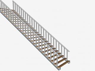 钢木直线型楼梯SU模型下载_sketchup草图大师SKP模型