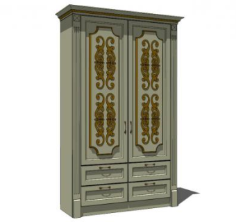 欧式木质衣柜SU模型下载_sketchup草图大师SKP模型