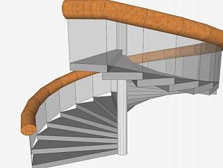 钢木玻璃螺旋扶梯SU模型下载_sketchup草图大师SKP模型