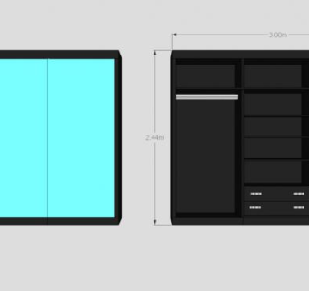 现代黑色反光衣柜SU模型下载_sketchup草图大师SKP模型