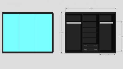 现代黑色反光衣柜SU模型下载_sketchup草图大师SKP模型