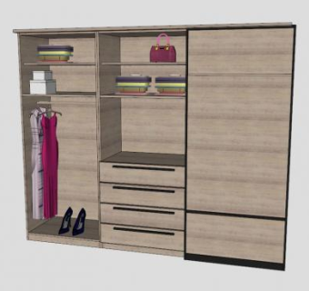 双滑门实木衣柜SU模型下载_sketchup草图大师SKP模型