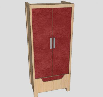 红色实木双开门衣柜SU模型下载_sketchup草图大师SKP模型