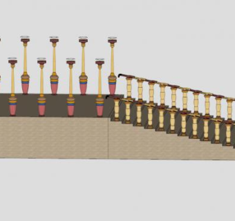 仿古护栏楼梯SU模型下载_sketchup草图大师SKP模型