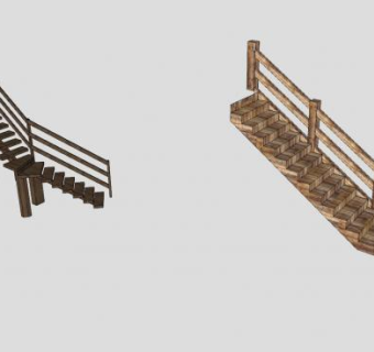 双实木扶梯SU模型下载_sketchup草图大师SKP模型