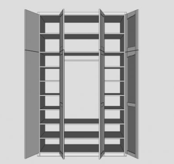 现代四门墙柜衣柜SU模型下载_sketchup草图大师SKP模型