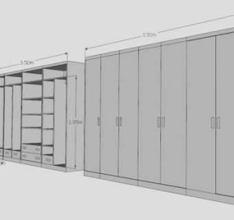 一字白色敞开衣柜SU模型下载_sketchup草图大师SKP模型