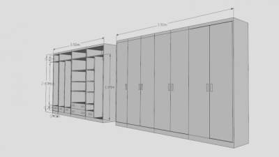 一字白色敞开衣柜SU模型下载_sketchup草图大师SKP模型