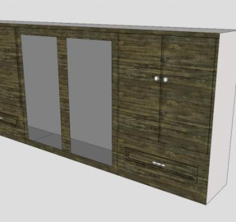 实木玻璃多门衣柜SU模型下载_sketchup草图大师SKP模型