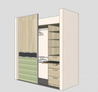 双滑门板式衣柜SU模型下载_sketchup草图大师SKP模型