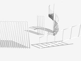金属护栏楼梯系列SU模型下载_sketchup草图大师SKP模型