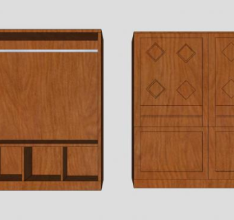 实木双开门壁挂衣柜SU模型下载_sketchup草图大师SKP模型